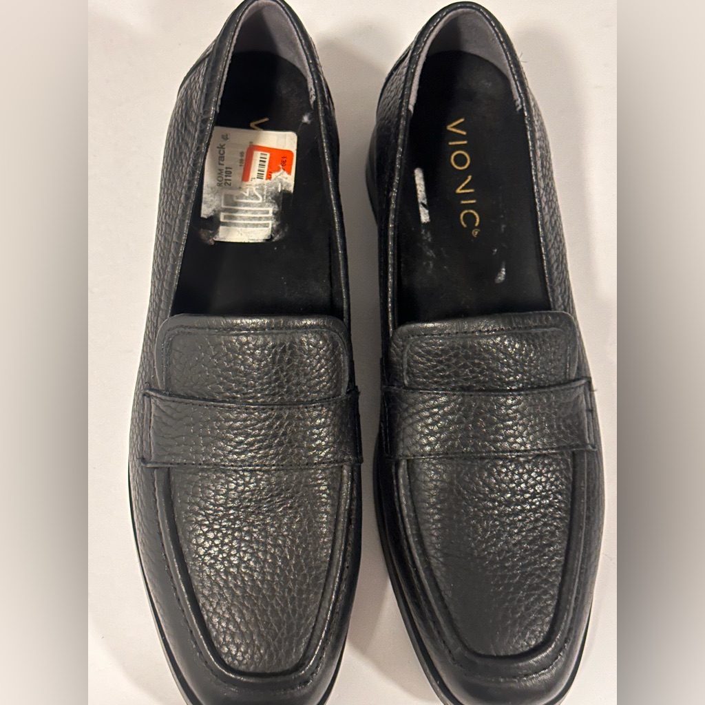 Vionic Sellah Loafers Womens Us Sz 6 Black Pebbled Leather Flats Orthotic Shoes